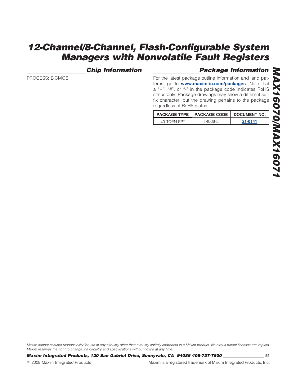 Rainbow Electronics MAX16071 User Manual | Page 51 / 51