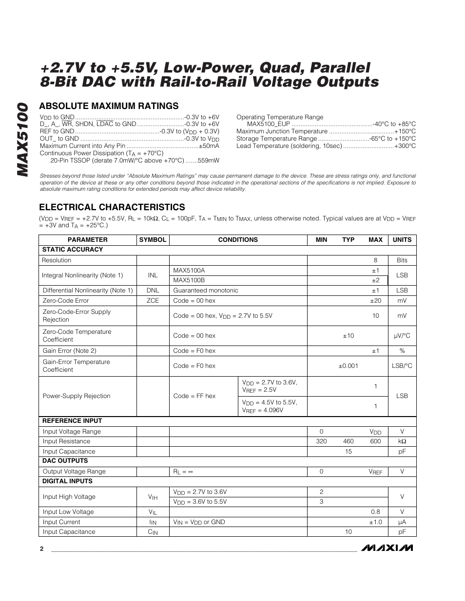 Rainbow Electronics MAX5100 User Manual | Page 2 / 8