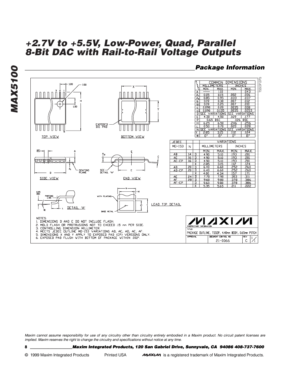 Package information | Rainbow Electronics MAX5100 User Manual | Page 8 / 8