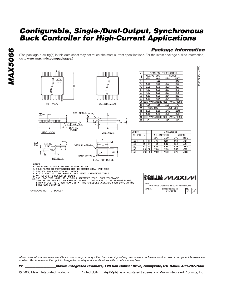 Package information | Rainbow Electronics MAX5066 User Manual | Page 22 / 22