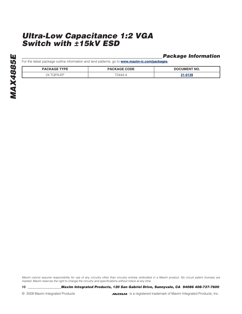 Package information | Rainbow Electronics MAX4885E User Manual | Page 10 / 10