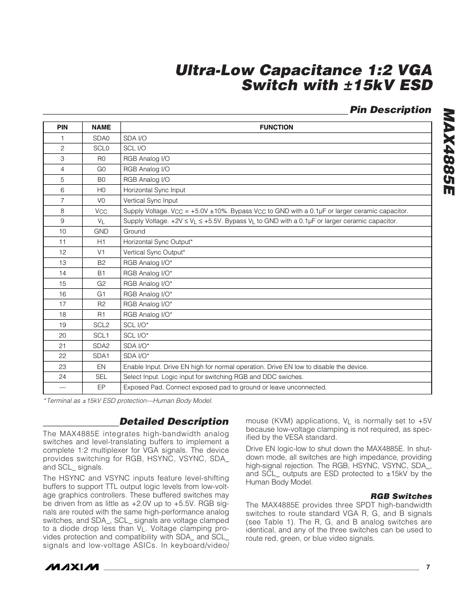 Pin description, Detailed description | Rainbow Electronics MAX4885E User Manual | Page 7 / 10