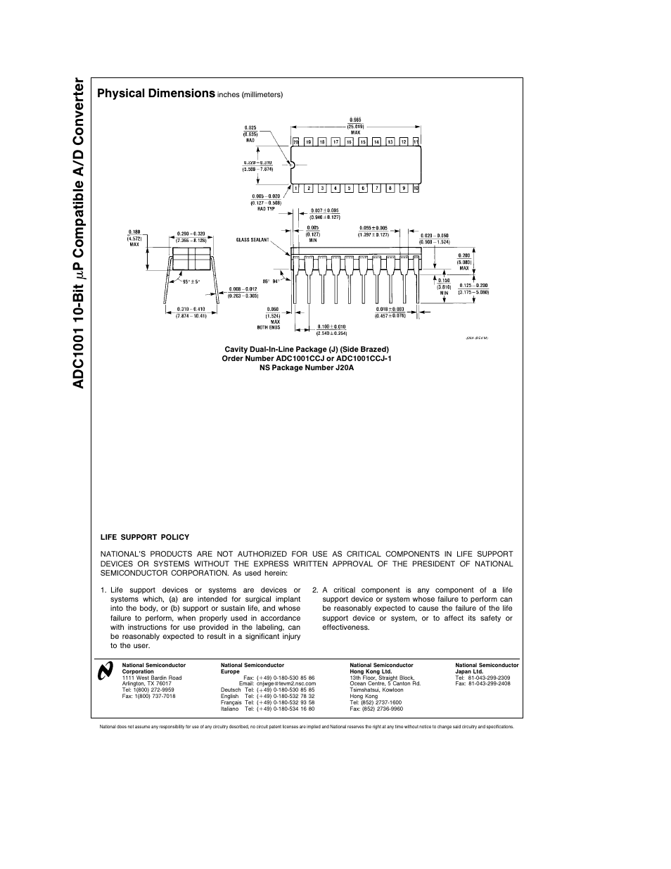 Physical dimensions | Rainbow Electronics ADC1001 User Manual | Page 8 / 8