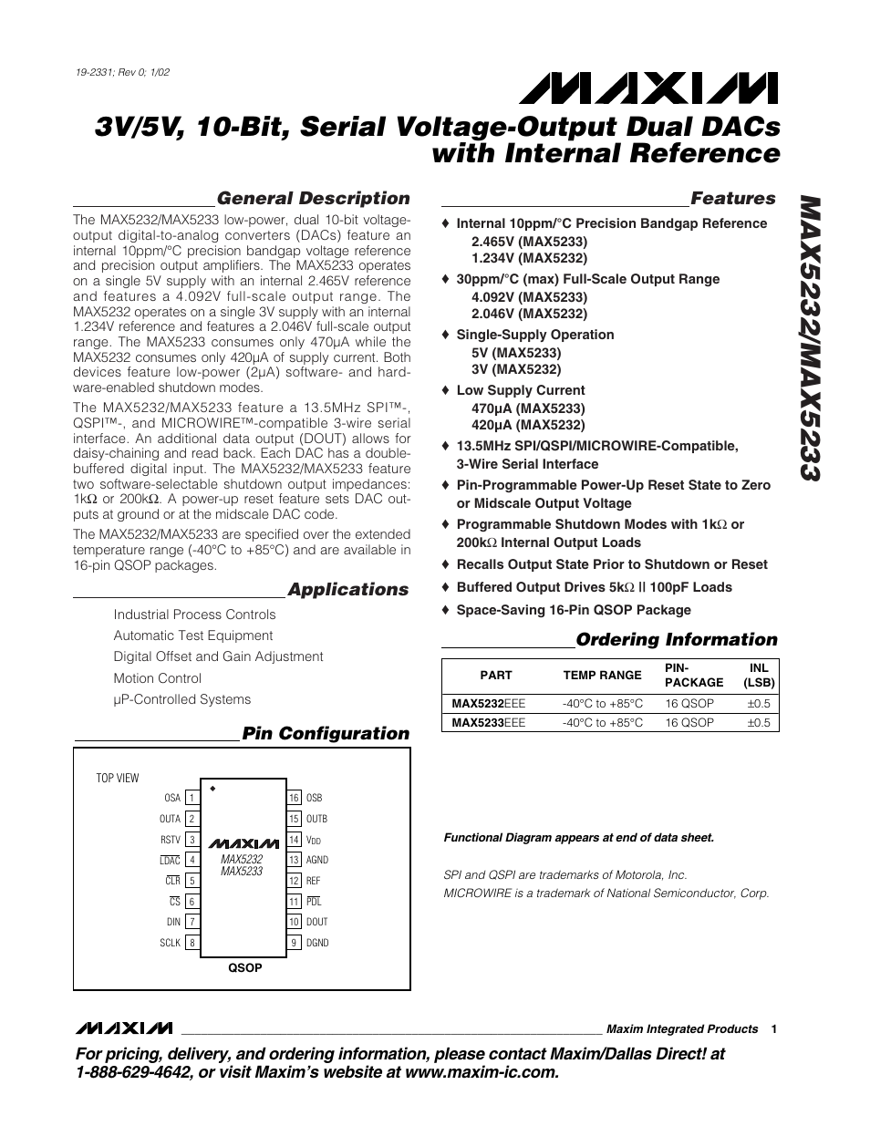Rainbow Electronics MAX5233 User Manual | 18 pages