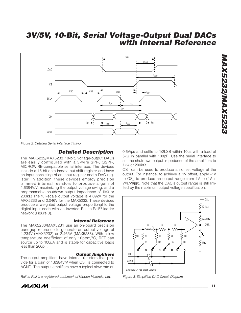 Detailed description, Internal reference, Output amplifiers | Rainbow Electronics MAX5233 User Manual | Page 11 / 18