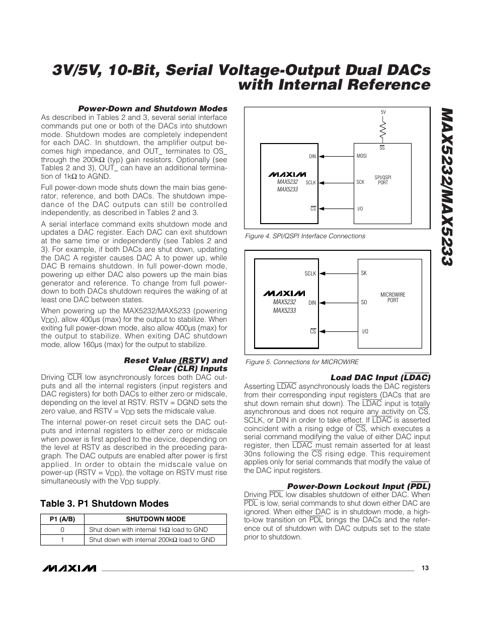 Table 3. p1 shutdown modes | Rainbow Electronics MAX5233 User Manual | Page 13 / 18