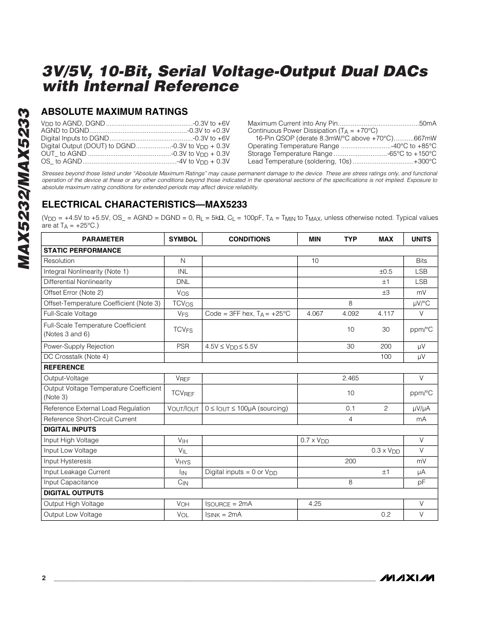 Rainbow Electronics MAX5233 User Manual | Page 2 / 18