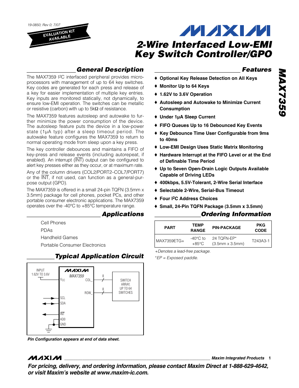 Rainbow Electronics MAX7359 User Manual | 22 pages