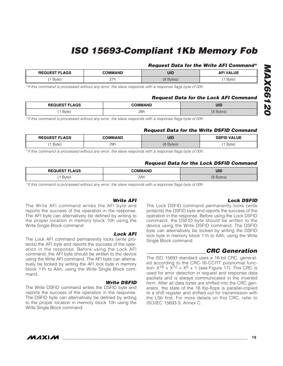 Crc generation | Rainbow Electronics MAX66120 User Manual | Page 19 / 24