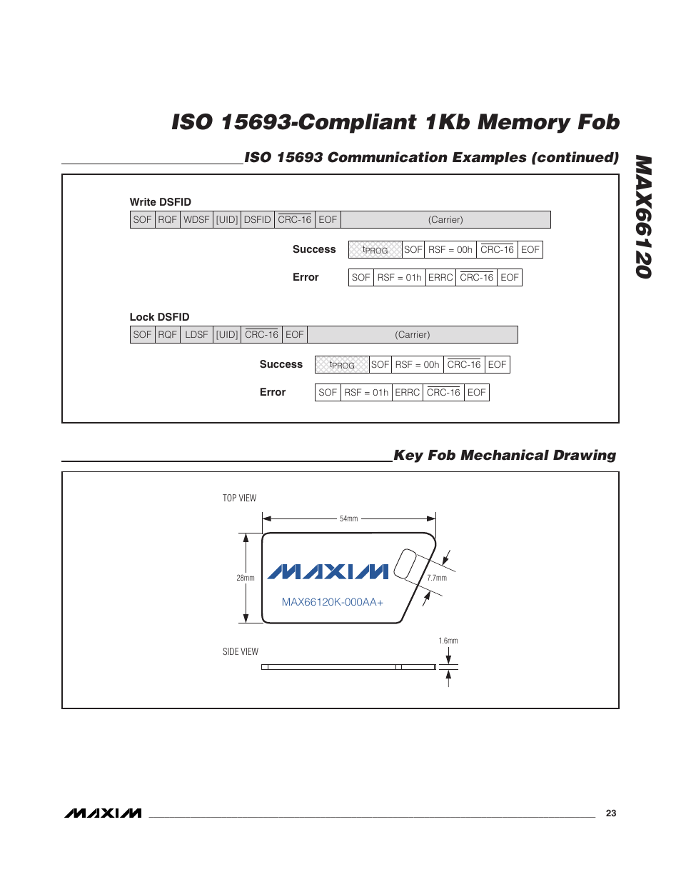 Key fob mechanical drawing | Rainbow Electronics MAX66120 User Manual | Page 23 / 24