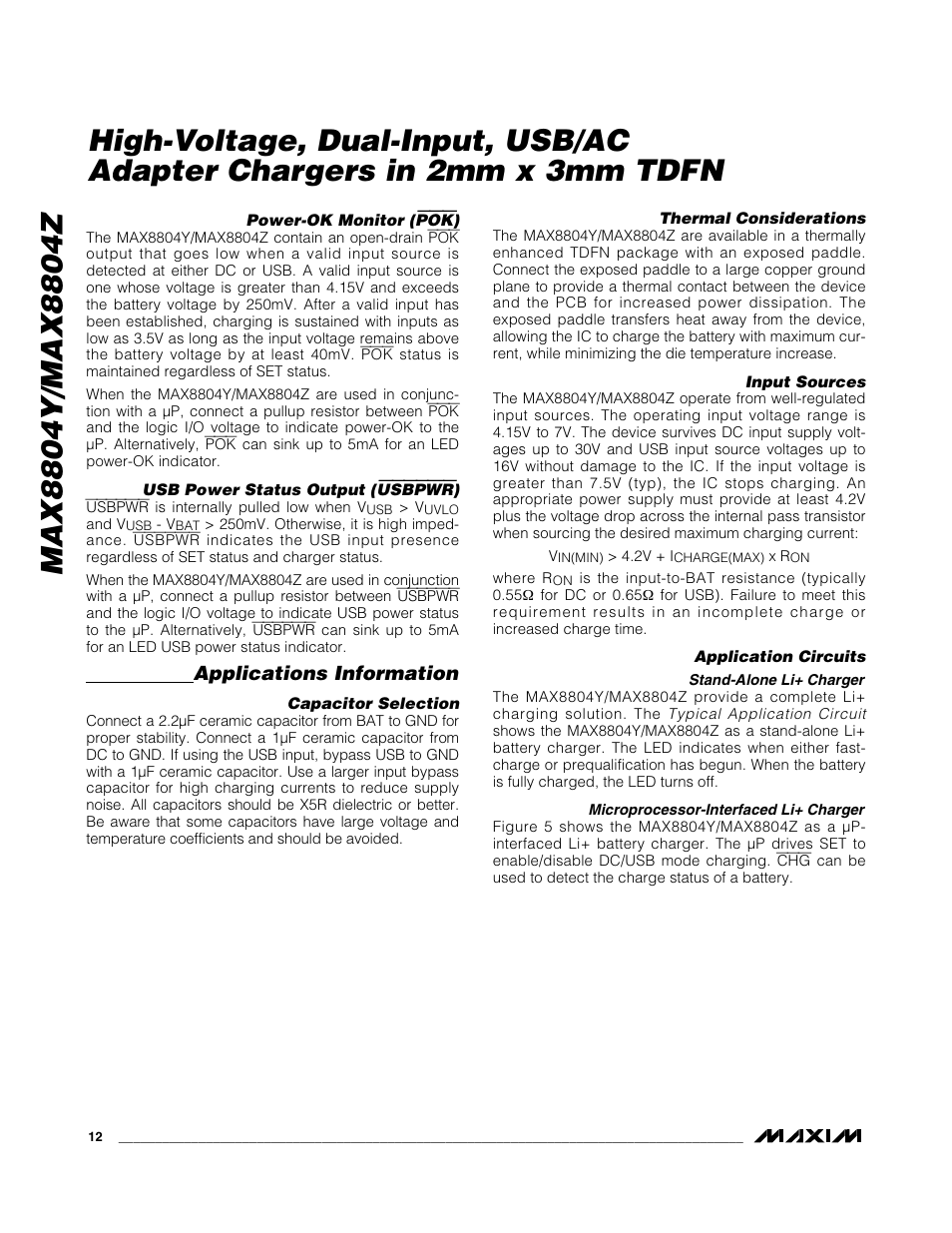 Applications information | Rainbow Electronics MAX8804Z User Manual | Page 12 / 15