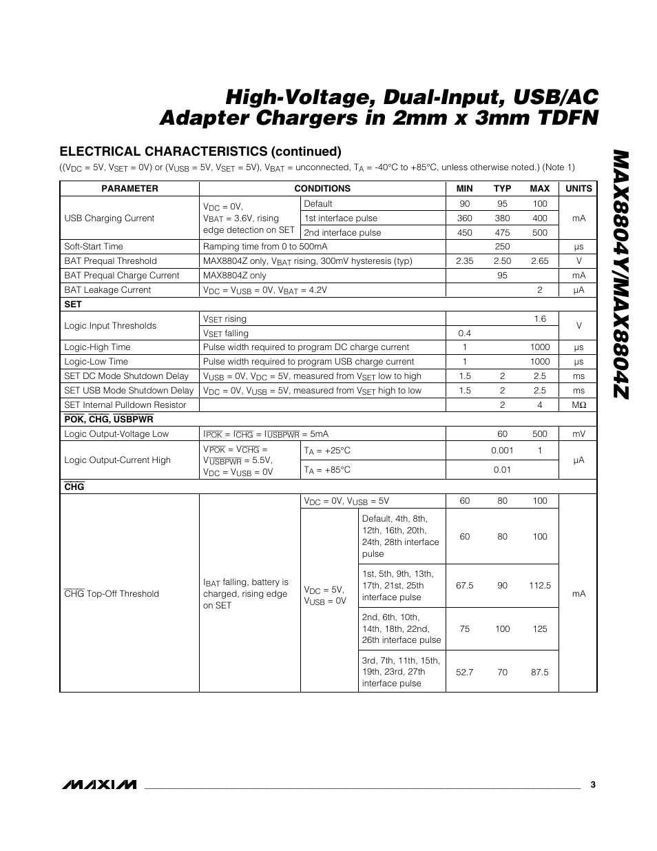 Electrical characteristics (continued) | Rainbow Electronics MAX8804Z User Manual | Page 3 / 15