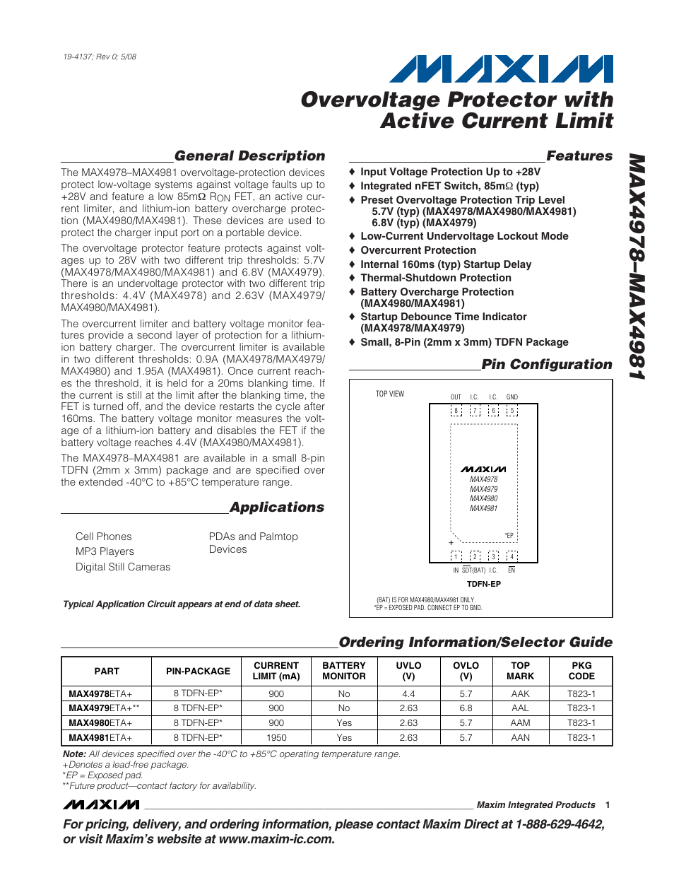 Rainbow Electronics MAX4981 User Manual | 10 pages