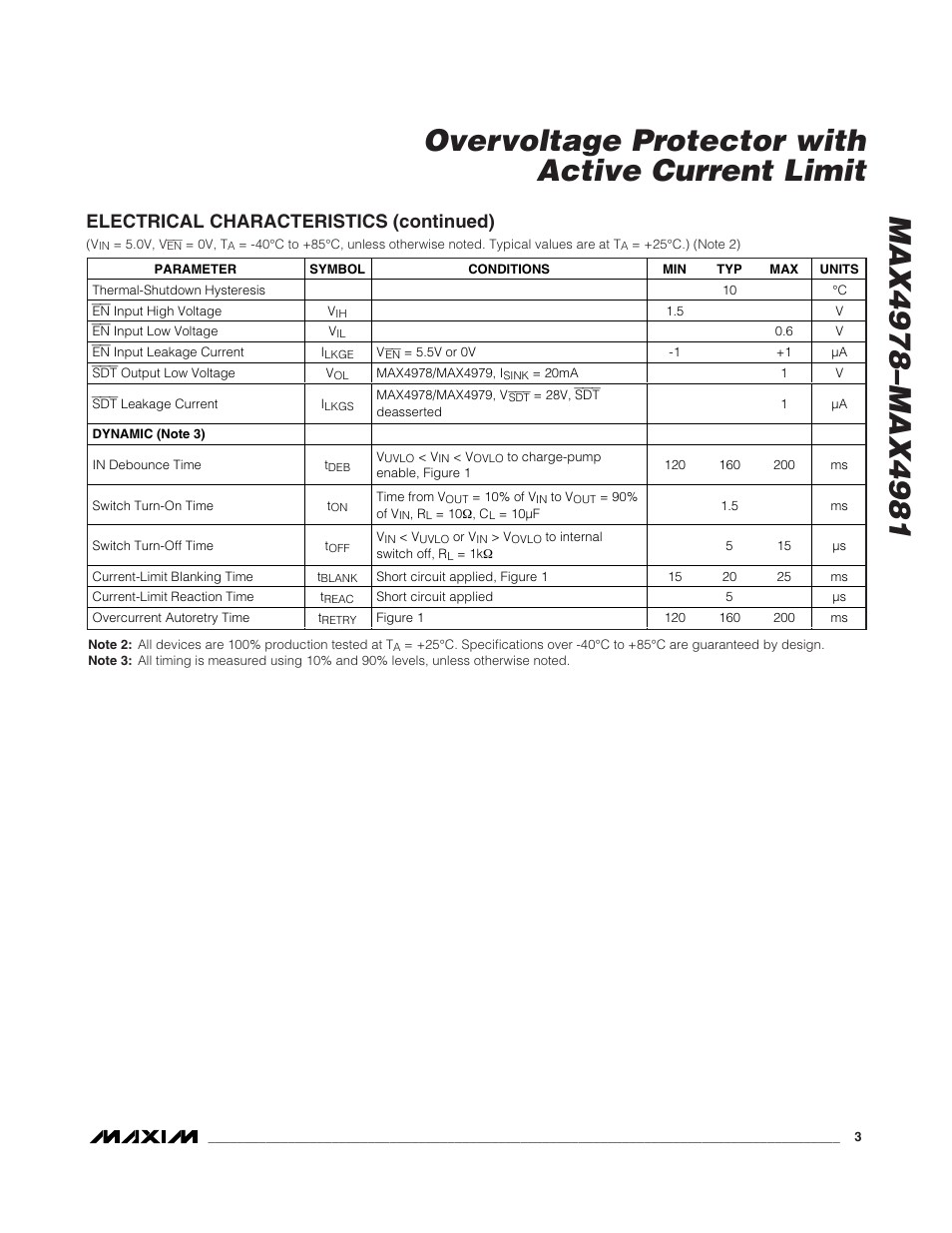 Electrical characteristics (continued) | Rainbow Electronics MAX4981 User Manual | Page 3 / 10