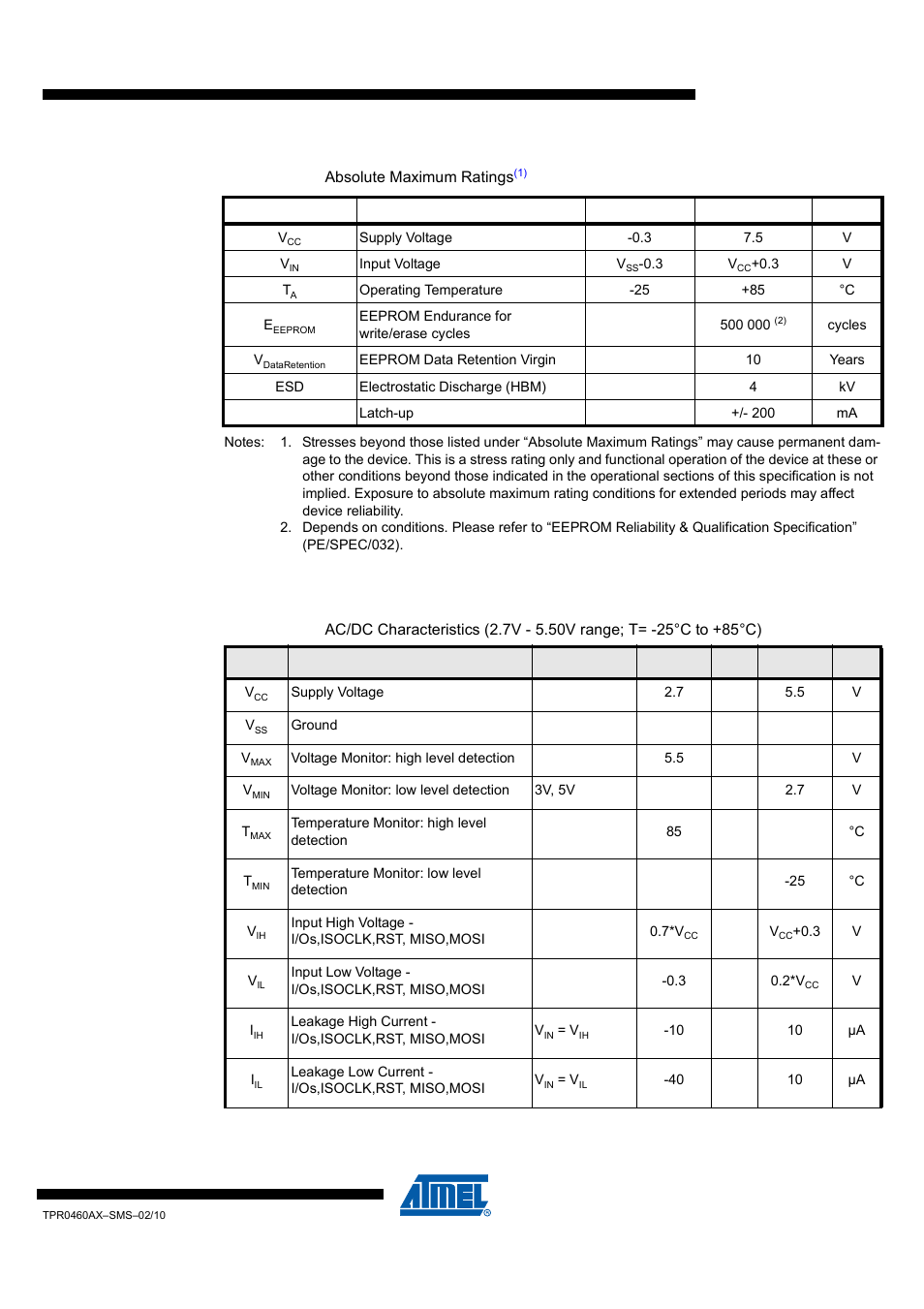 2 maximum ratings, Atvaultic200 | Rainbow Electronics ATVaultIC200 User Manual | Page 11 / 26