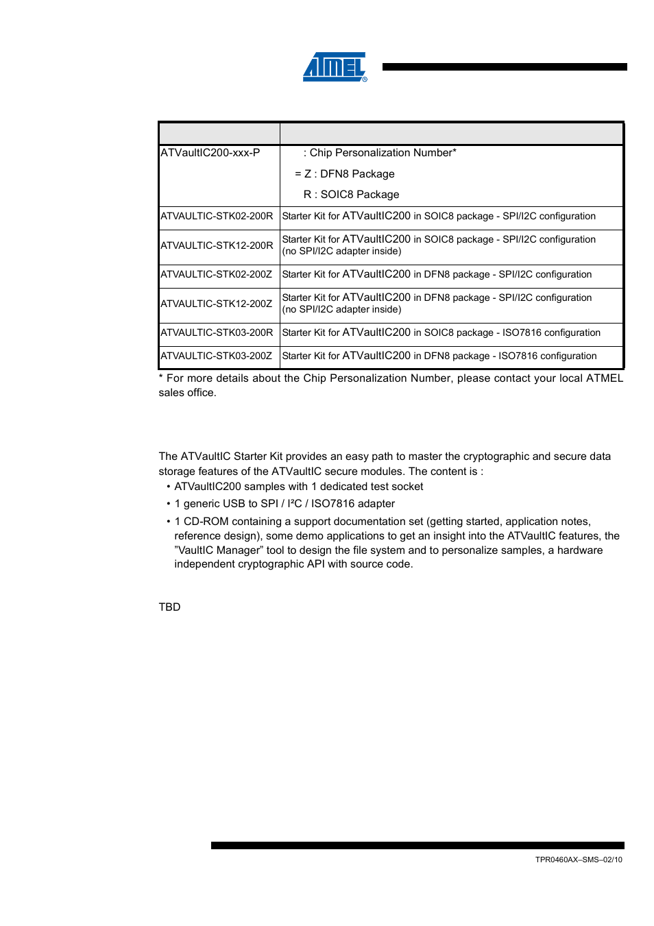 3 part number, 4 starter kit, 5 demo kit | Atvaultic200 | Rainbow Electronics ATVaultIC200 User Manual | Page 6 / 26