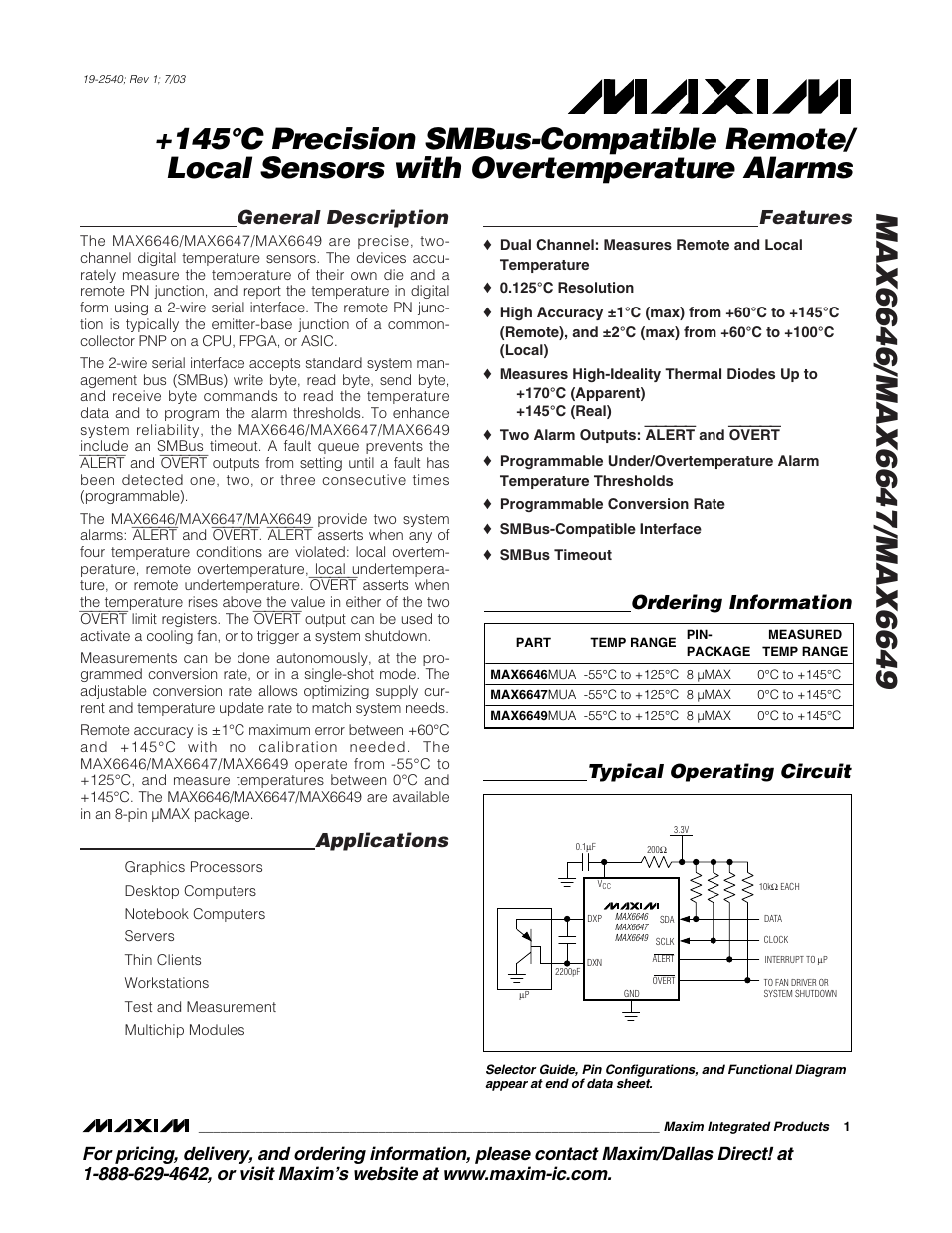 Rainbow Electronics MAX6649 User Manual | 16 pages