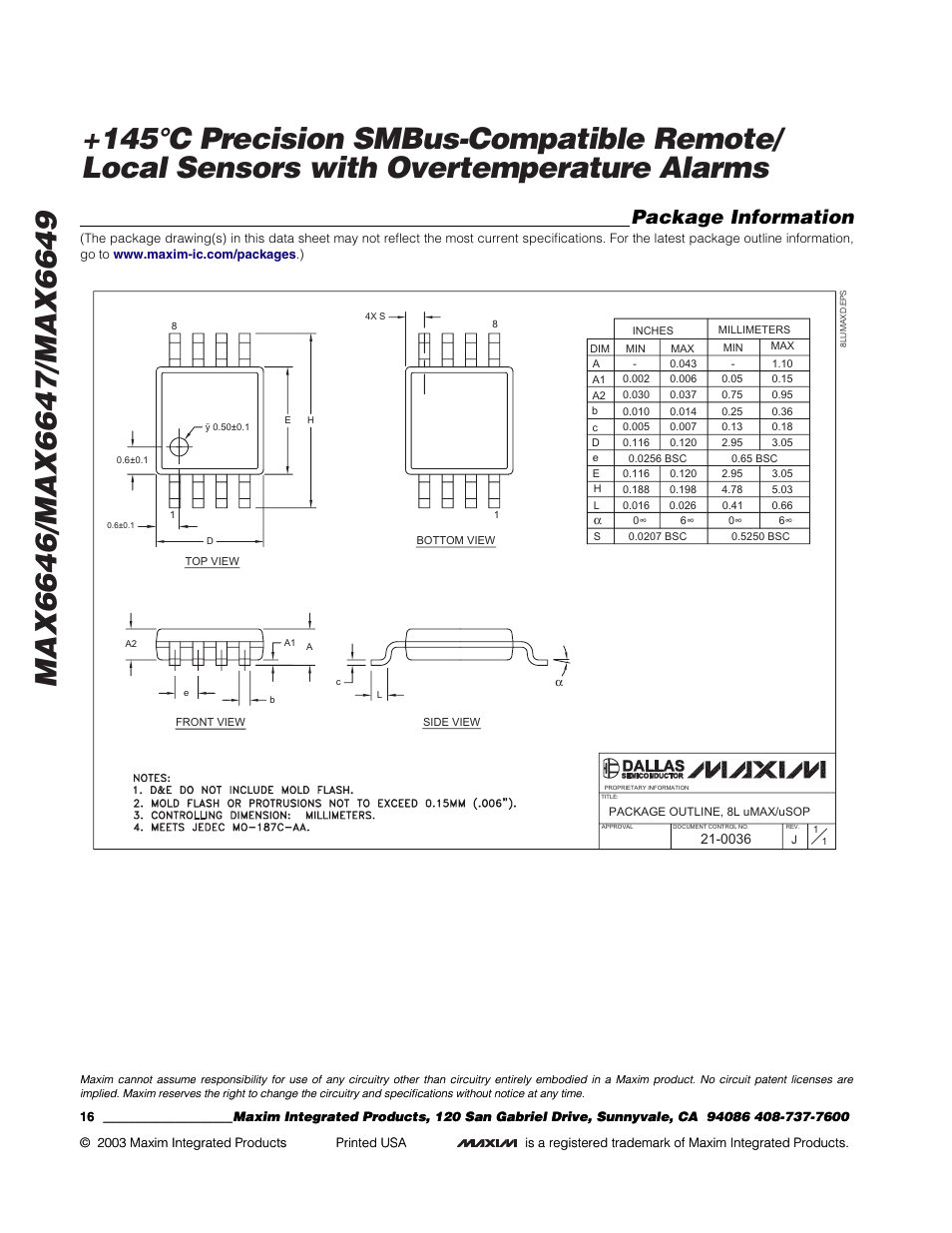 Package information | Rainbow Electronics MAX6649 User Manual | Page 16 / 16