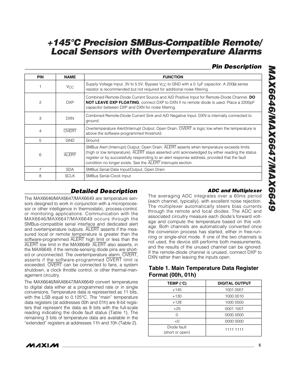 Detailed description, Pin description | Rainbow Electronics MAX6649 User Manual | Page 5 / 16