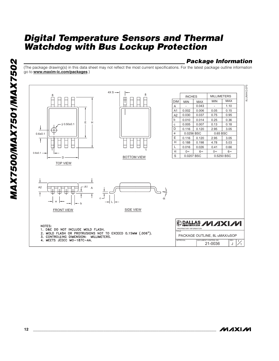 Package information | Rainbow Electronics MAX7502 User Manual | Page 12 / 13