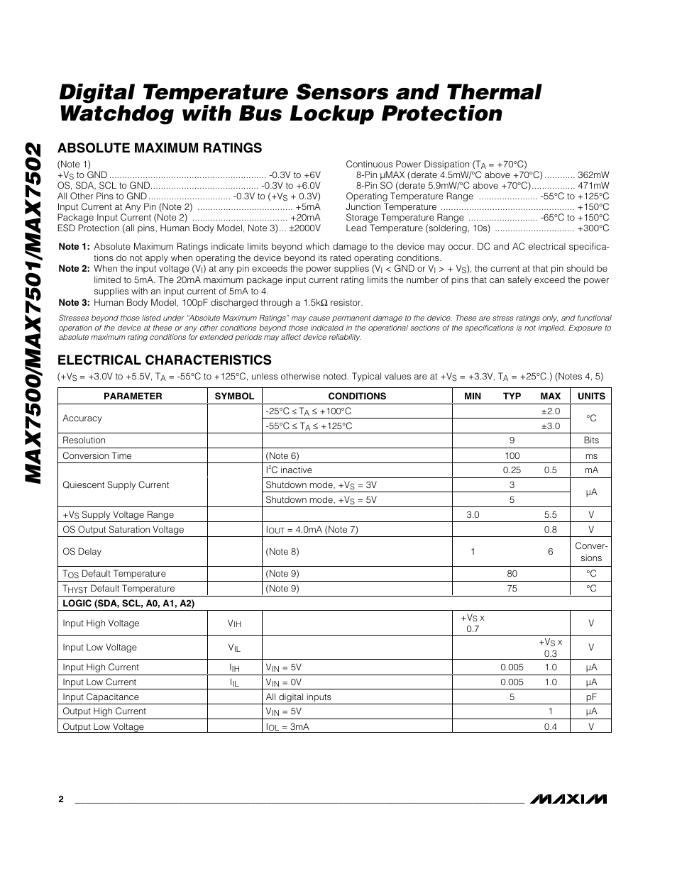 Rainbow Electronics MAX7502 User Manual | Page 2 / 13