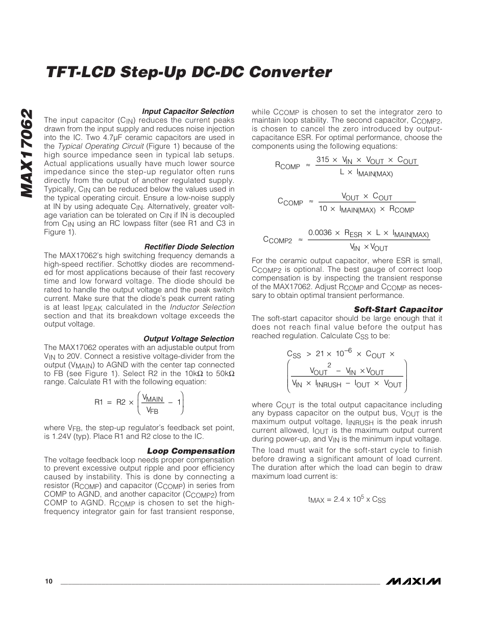 Tft-lcd step-up dc-dc converter | Rainbow Electronics MAX17062 User Manual | Page 10 / 14