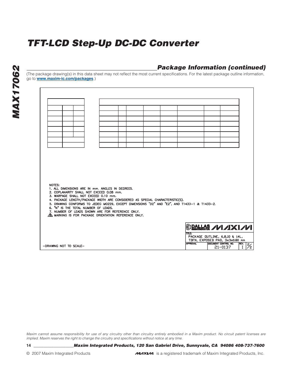 Package information (continued) | Rainbow Electronics MAX17062 User Manual | Page 14 / 14