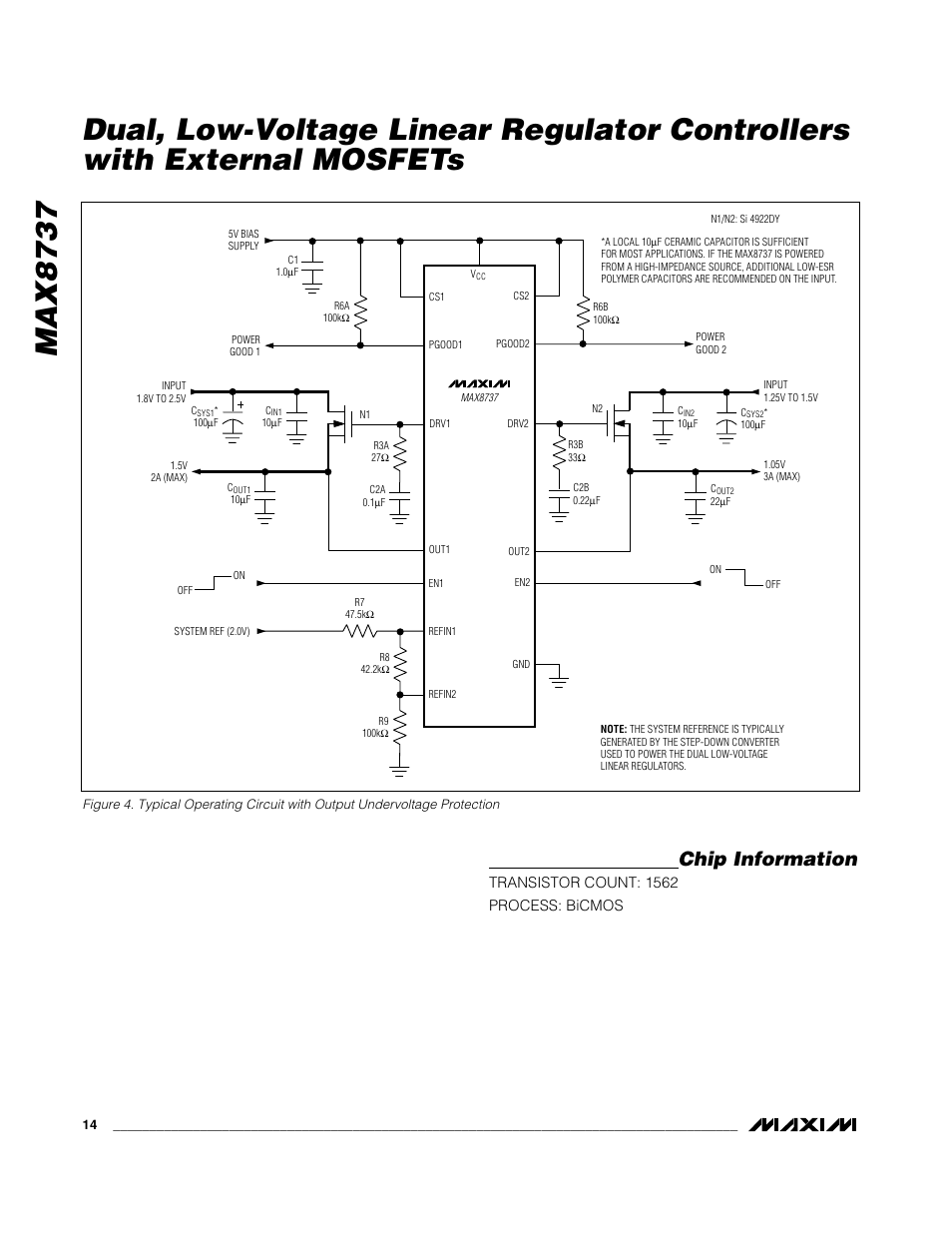 Chip information, Transistor count: 1562 process: bicmos | Rainbow Electronics MAX8737 User Manual | Page 14 / 15