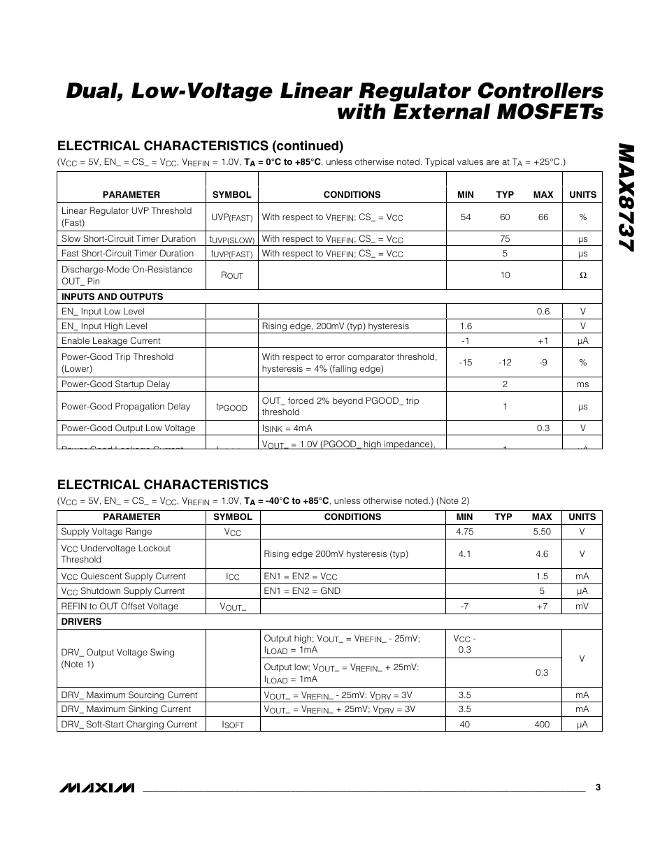 Electrical characteristics (continued), Electrical characteristics | Rainbow Electronics MAX8737 User Manual | Page 3 / 15