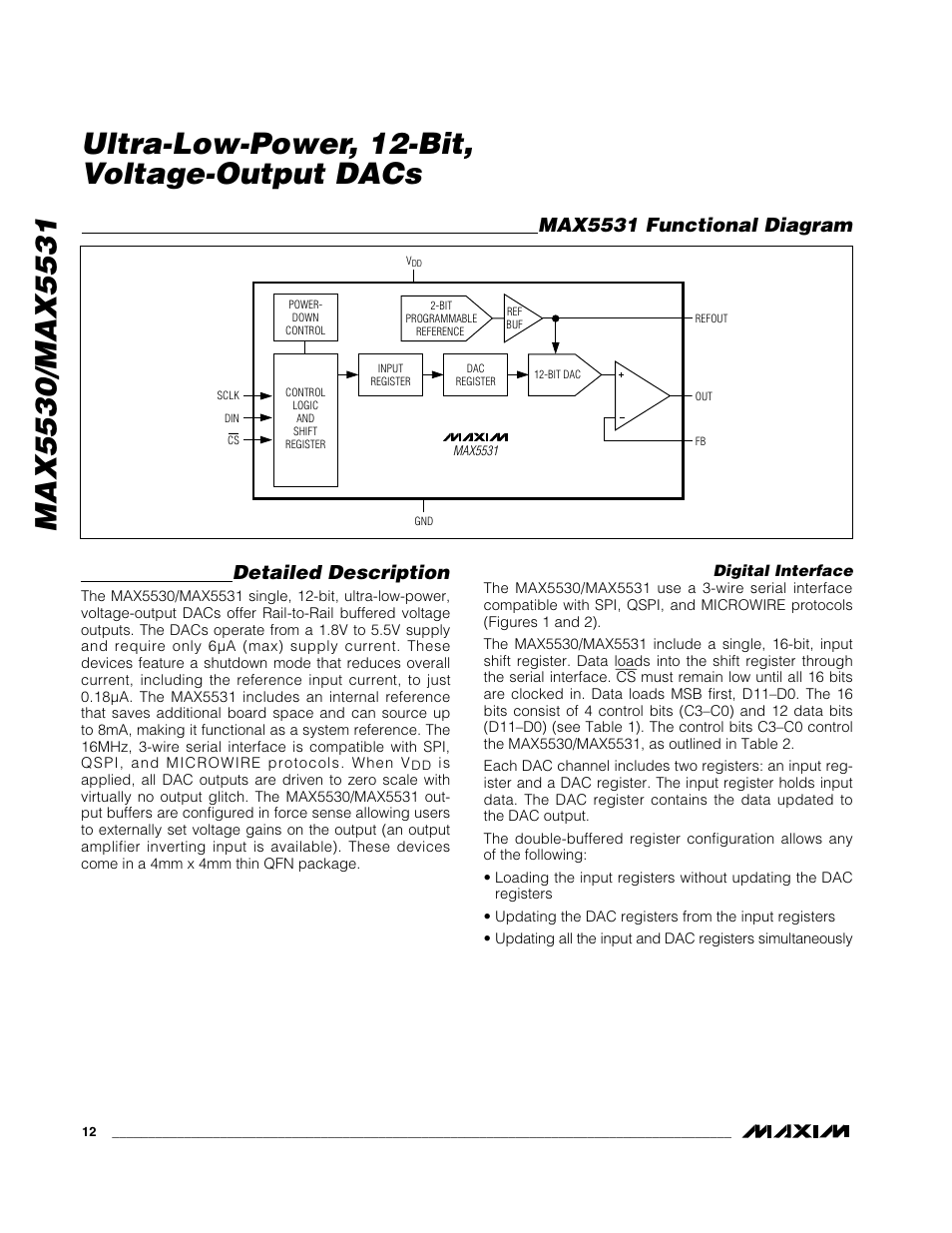 Detailed description, Max5531 functional diagram | Rainbow Electronics MAX5531 User Manual | Page 12 / 19