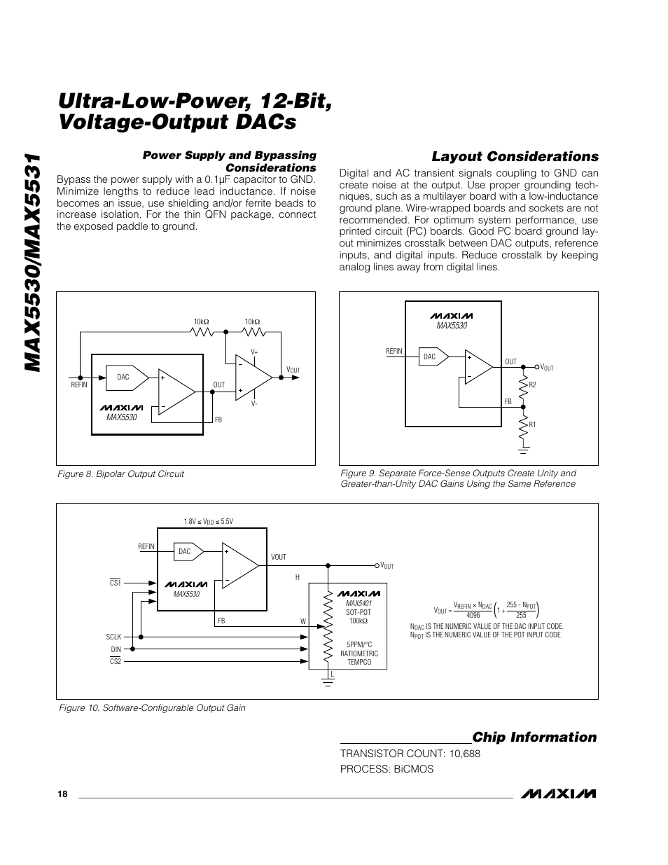 Layout considerations, Chip information, Power supply and bypassing considerations | Rainbow Electronics MAX5531 User Manual | Page 18 / 19
