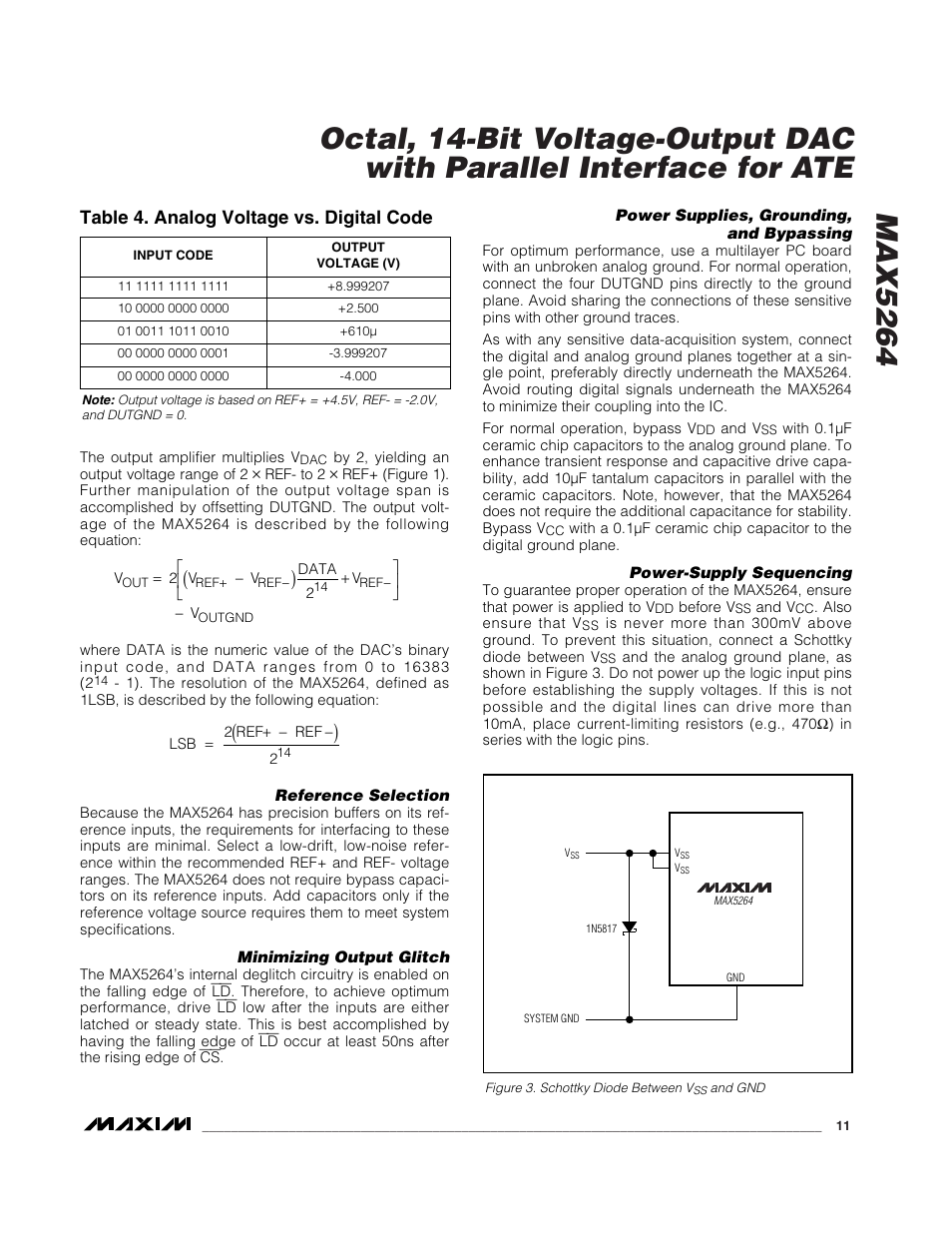 Table 4. analog voltage vs. digital code | Rainbow Electronics MAX5264 User Manual | Page 11 / 16
