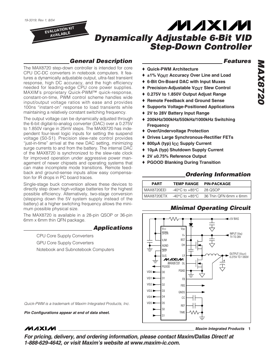 Rainbow Electronics MAX8720 User Manual | 31 pages
