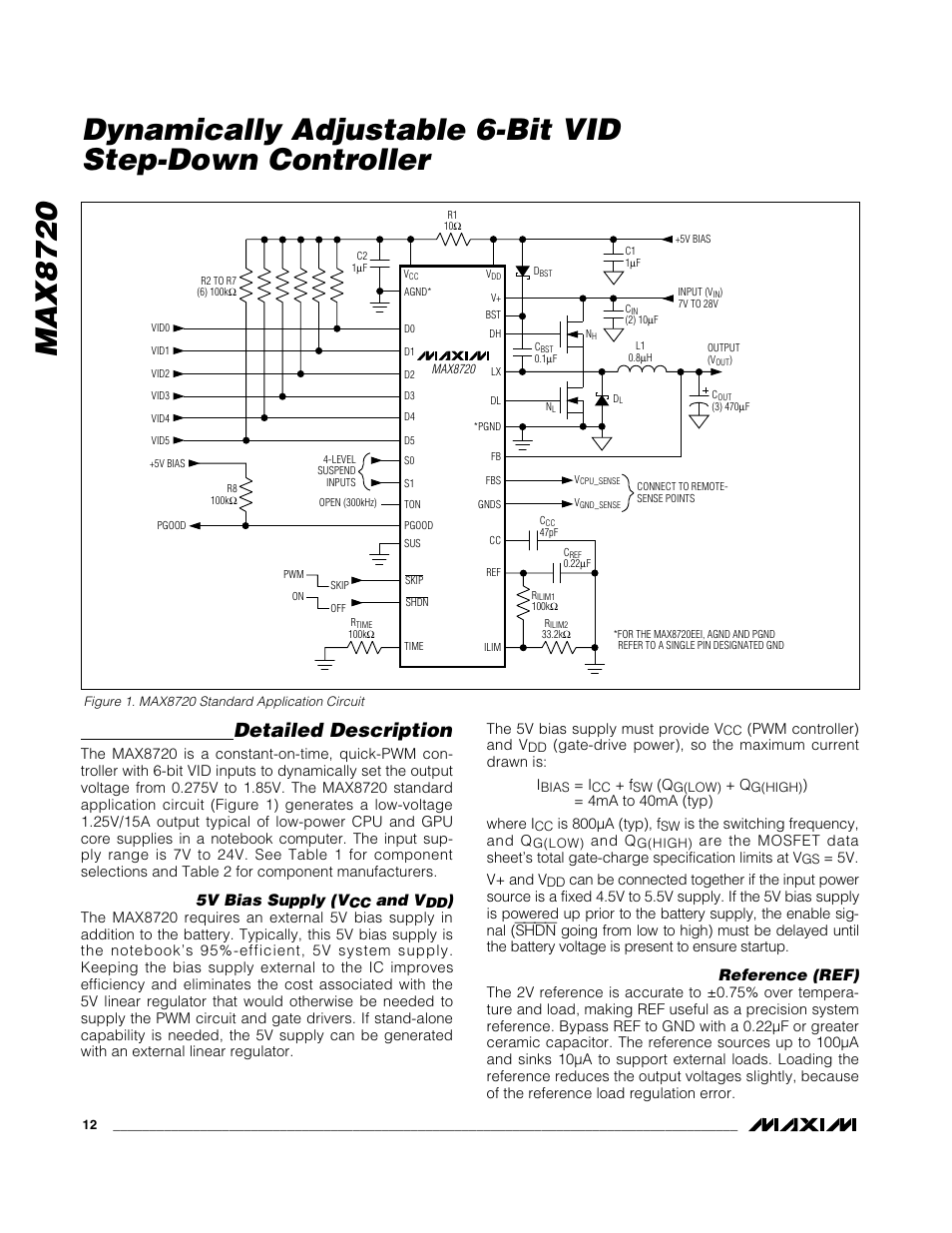 Max8720, Detailed description, 5v bias supply (v | And v, Reference (ref) | Rainbow Electronics MAX8720 User Manual | Page 12 / 31