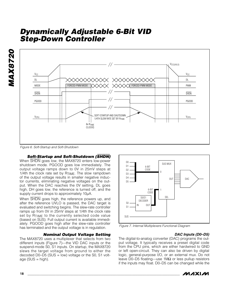 Max8720, Shdn, Soft-startup and soft-shutdown | Nominal output voltage setting | Rainbow Electronics MAX8720 User Manual | Page 18 / 31