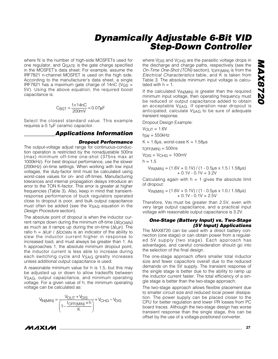 Applications information | Rainbow Electronics MAX8720 User Manual | Page 27 / 31