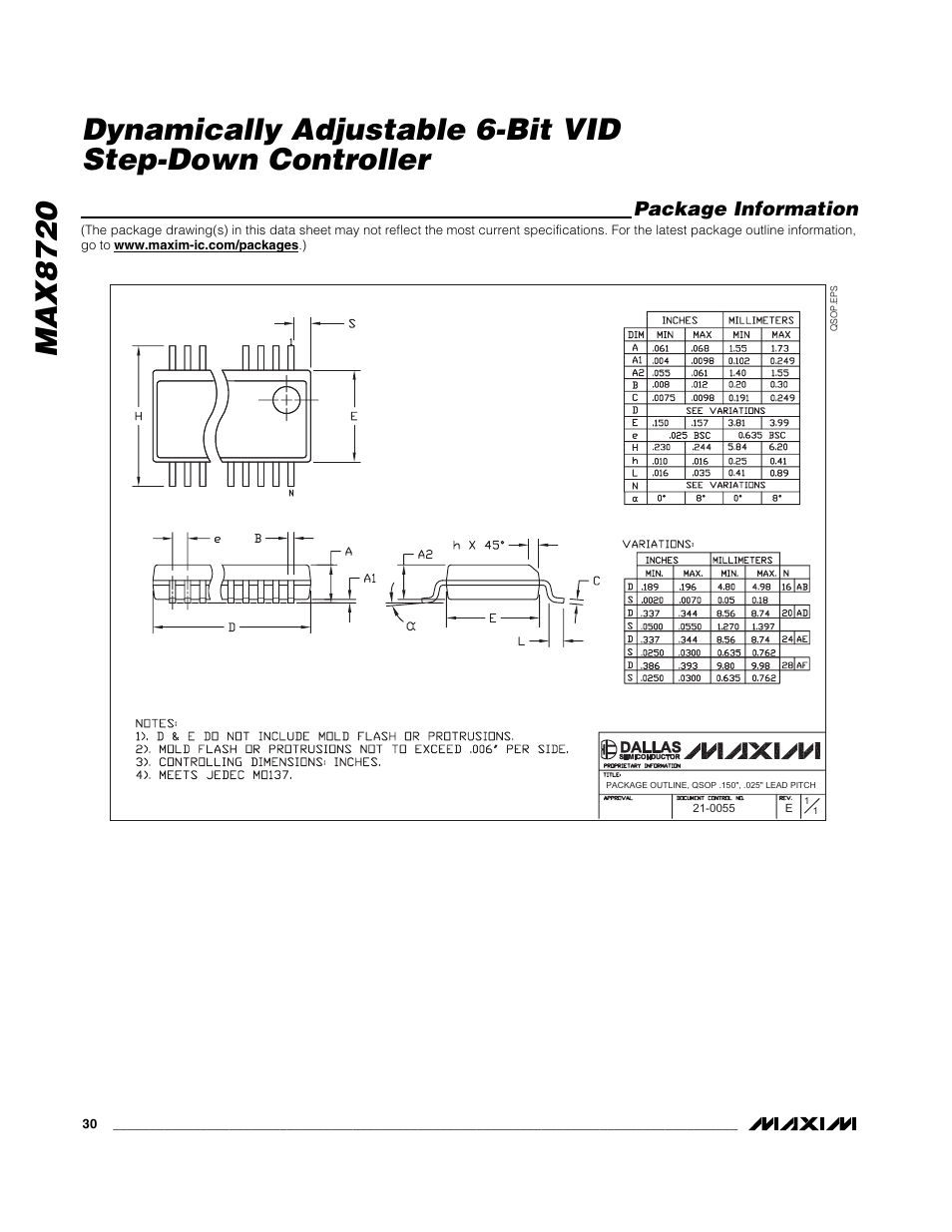 Package information | Rainbow Electronics MAX8720 User Manual | Page 30 / 31