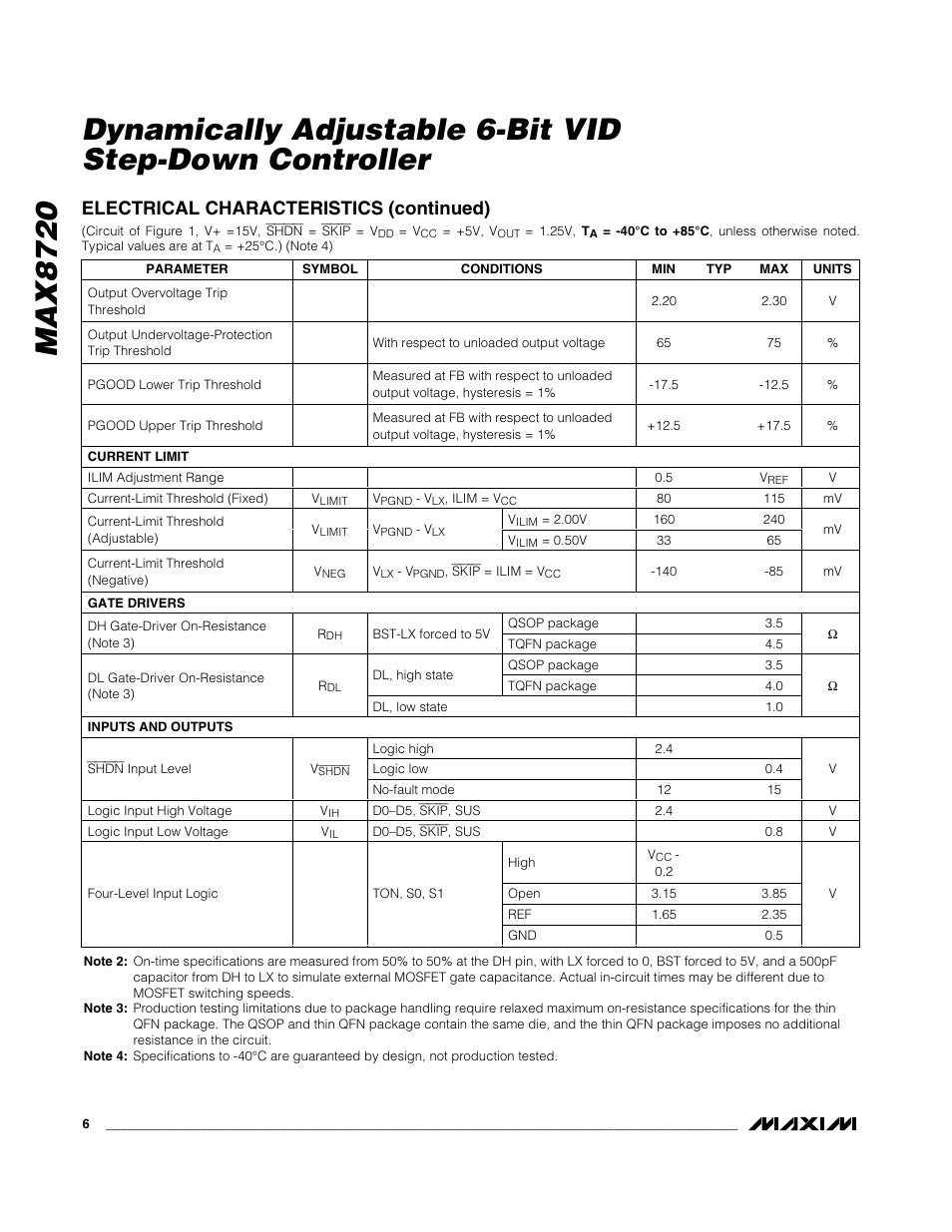 Electrical characteristics (continued) | Rainbow Electronics MAX8720 User Manual | Page 6 / 31