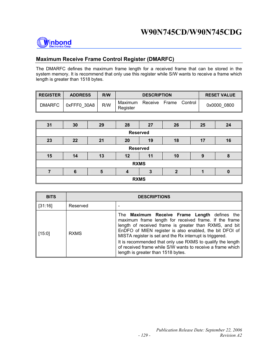 Rainbow Electronics W90N745CDG User Manual | Page 134 / 420