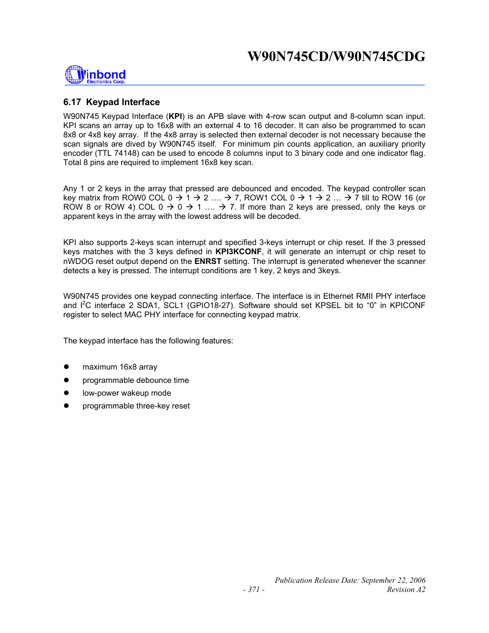 Rainbow Electronics W90N745CDG User Manual | Page 375 / 420