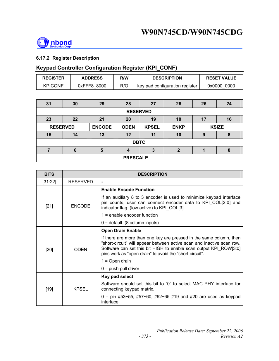 Rainbow Electronics W90N745CDG User Manual | Page 377 / 420