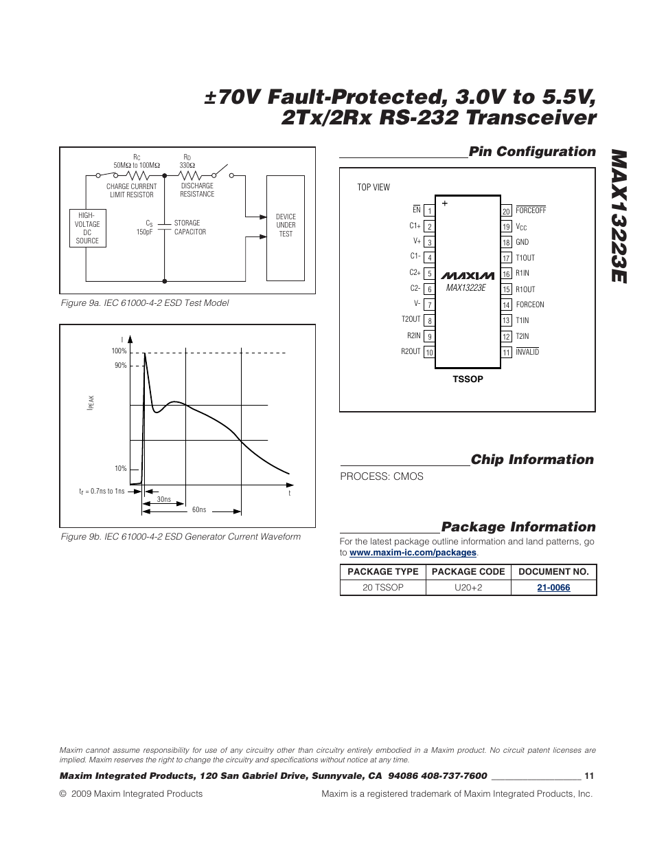 Chip information, Pin configuration, Package information | Rainbow Electronics MAX13223E User Manual | Page 11 / 11