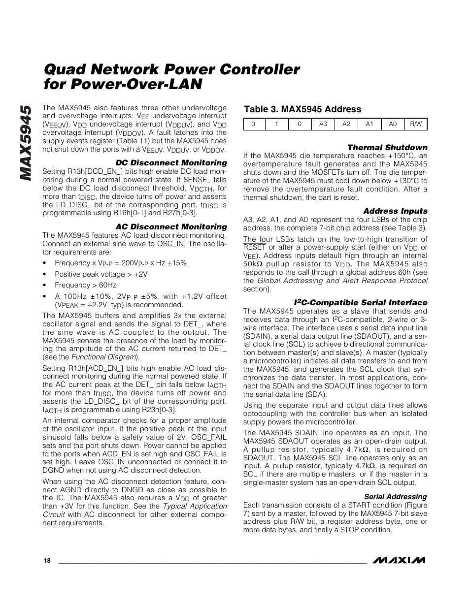 Max5945, Quad network power controller for power-over-lan | Rainbow Electronics MAX5945 User Manual | Page 18 / 44