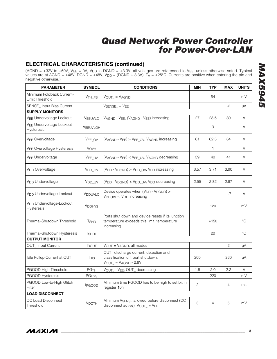 Electrical characteristics (continued) | Rainbow Electronics MAX5945 User Manual | Page 3 / 44