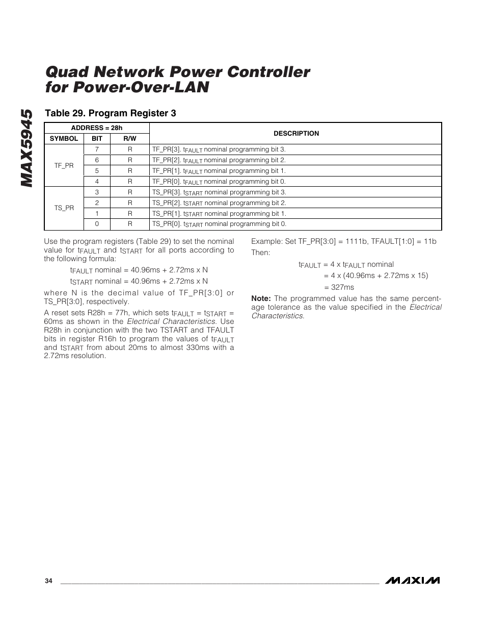 Max5945, Quad network power controller for power-over-lan, Table 29. program register 3 | Rainbow Electronics MAX5945 User Manual | Page 34 / 44