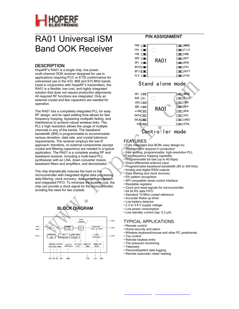 Rainbow Electronics RA01 User Manual | 19 pages