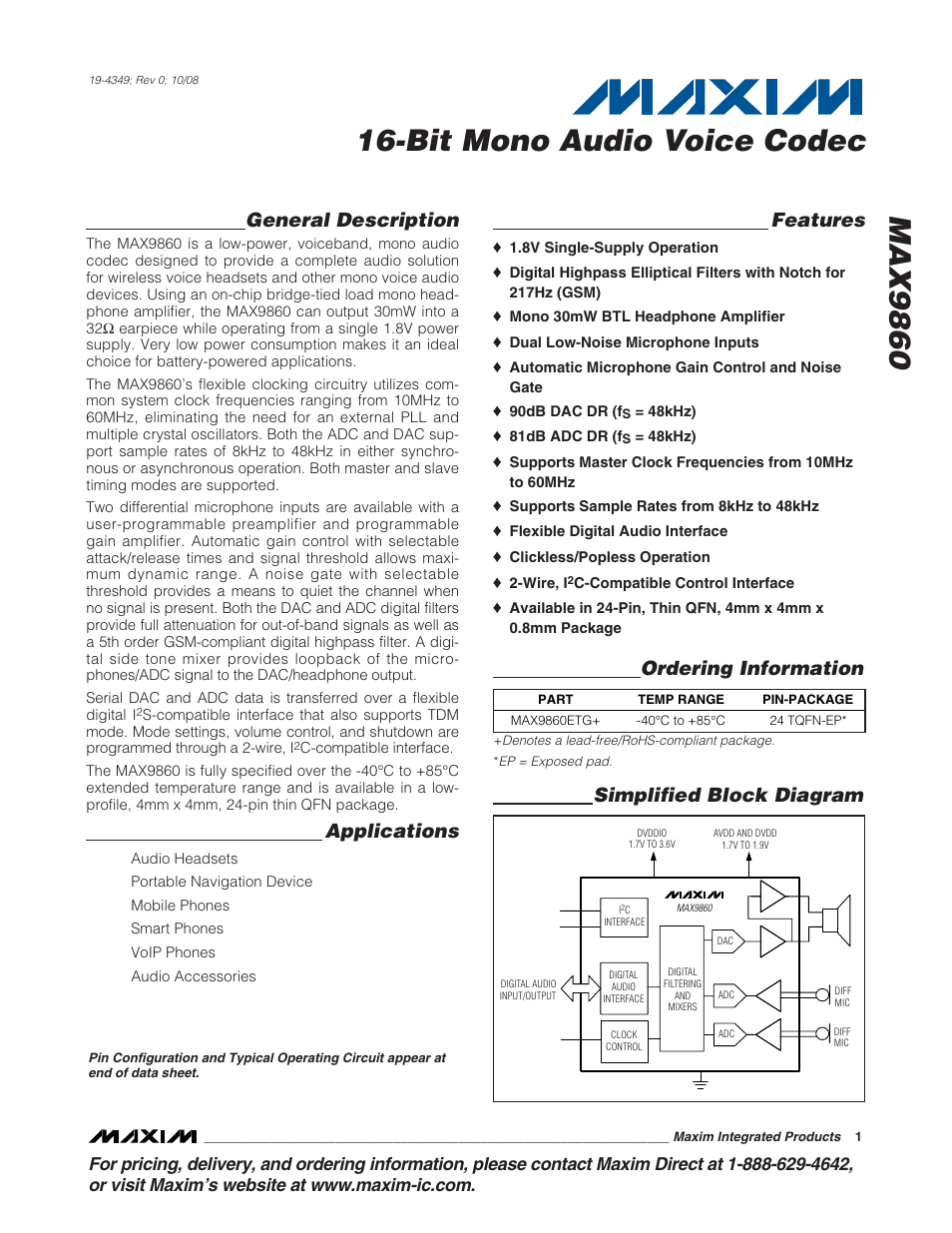 Rainbow Electronics MAX9860 User Manual | 39 pages