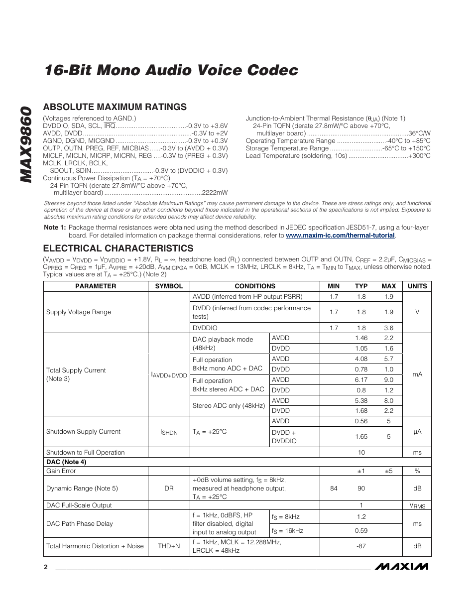 Rainbow Electronics MAX9860 User Manual | Page 2 / 39