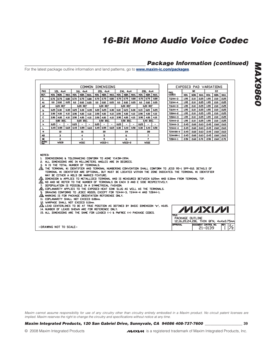 Rainbow Electronics MAX9860 User Manual | Page 39 / 39