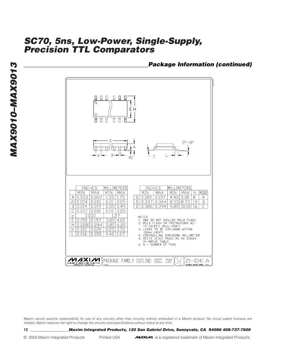 Rainbow Electronics MAX9013 User Manual | Page 12 / 12